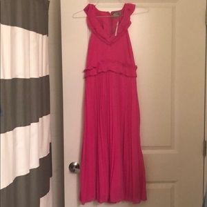 ASOS bright pink midi ruffle dress